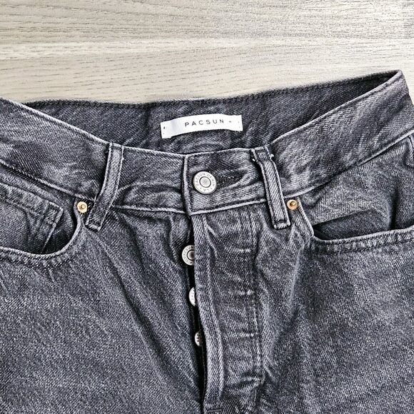 PACSUN Women's Grunge Ripped Distressed Black Grey Frayed Hem High Straight Jean - Picture 3 of 8